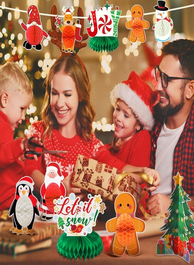Liliful 12 Pcs Christmas Party Honeycomb Centerpieces Xmas Table Decorations Gingerbread Man Winter Holiday Center Pieces with Santa Claus Christmas Tree Snowman Gnome for Christmas Party Table Signs - Image 4